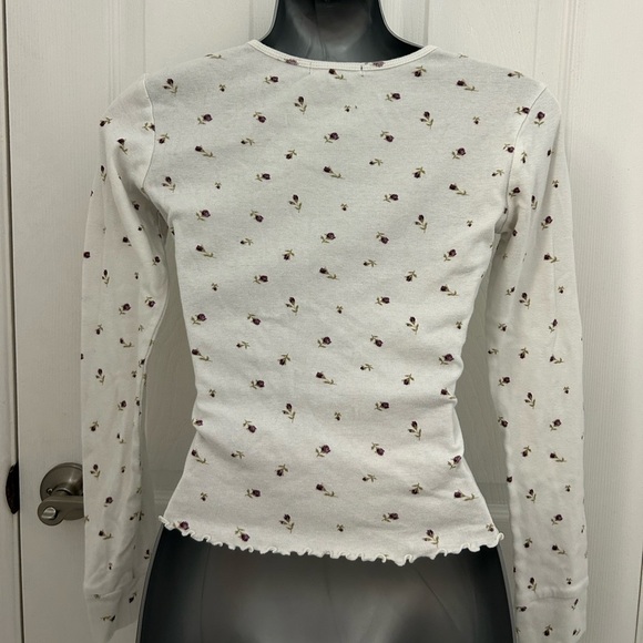 White and Purple Flower Long Sleeve Crop Top, Sz S - Picture 4 of 6